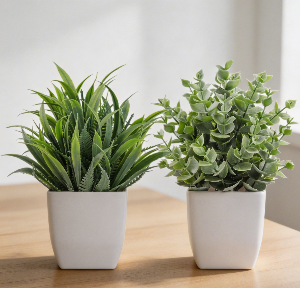 2-Pack Mini Artificial Potted Plants for Tabletop - Image 2
