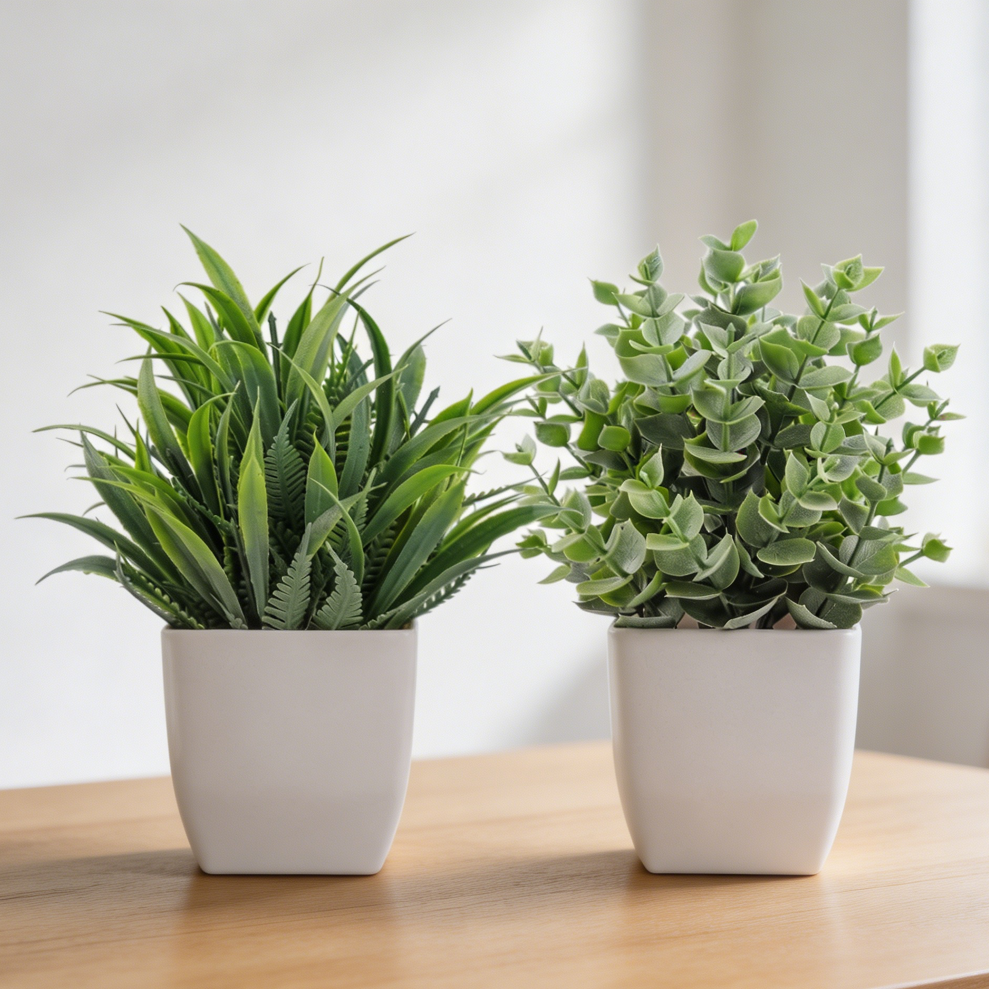 2-Pack Mini Artificial Potted Plants for Tabletop