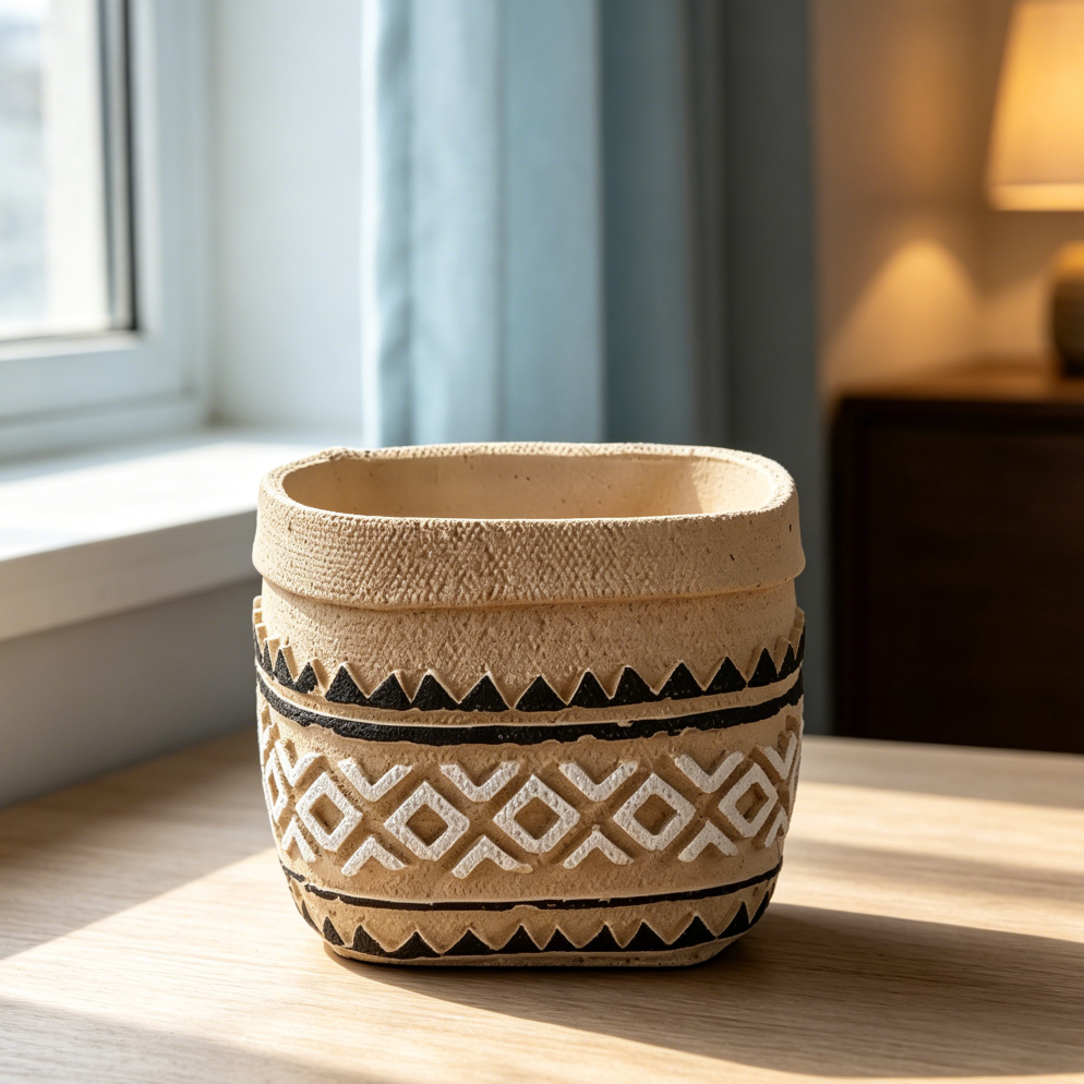 Large Square Geometric Cement Flower Pot - Image 2
