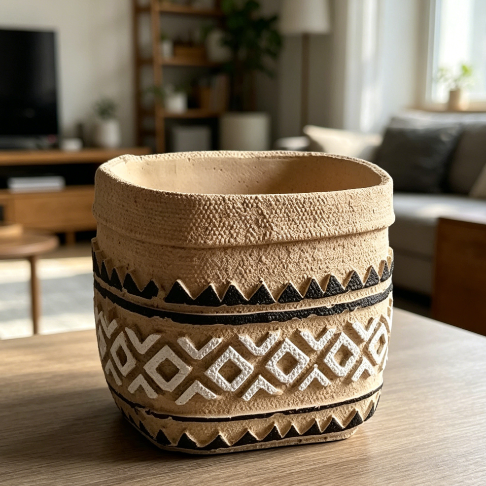 Large Square Geometric Cement Flower Pot