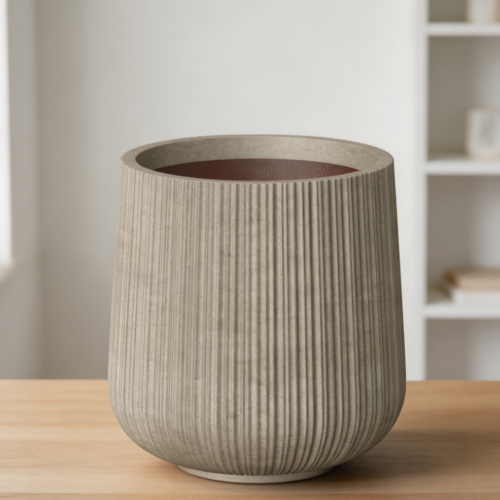 13″ Round Fluted Concrete Planter