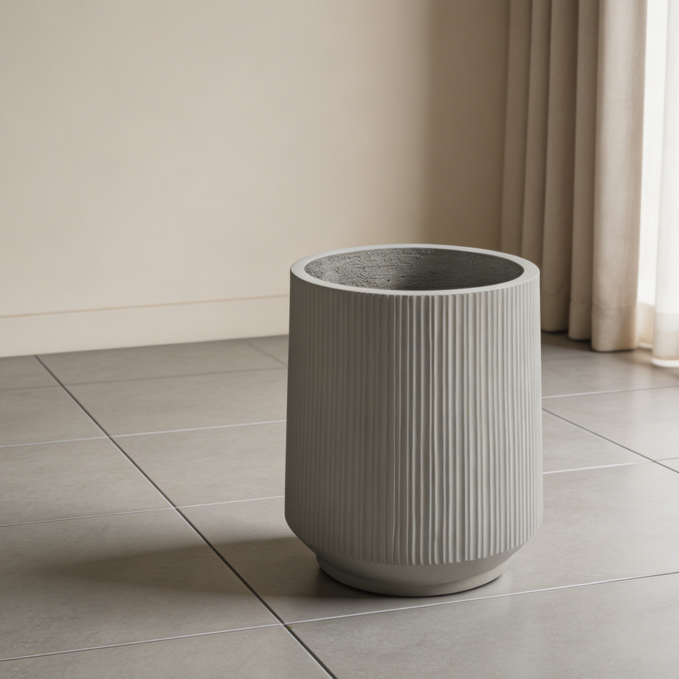 17" Gray Vertical Concrete Planter with Saucer - Image 2