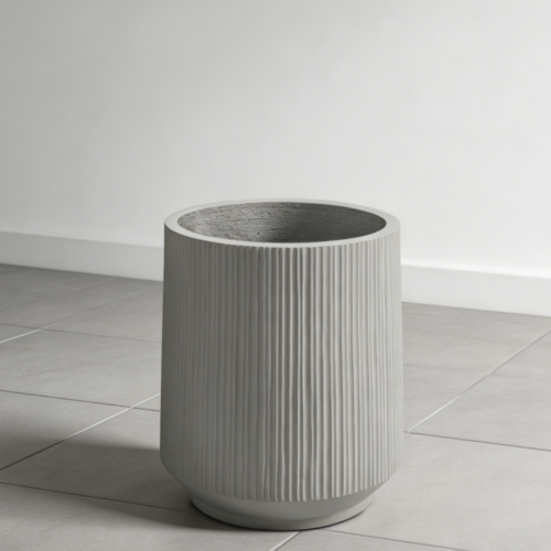 17″ Gray Vertical Concrete Planter with Saucer