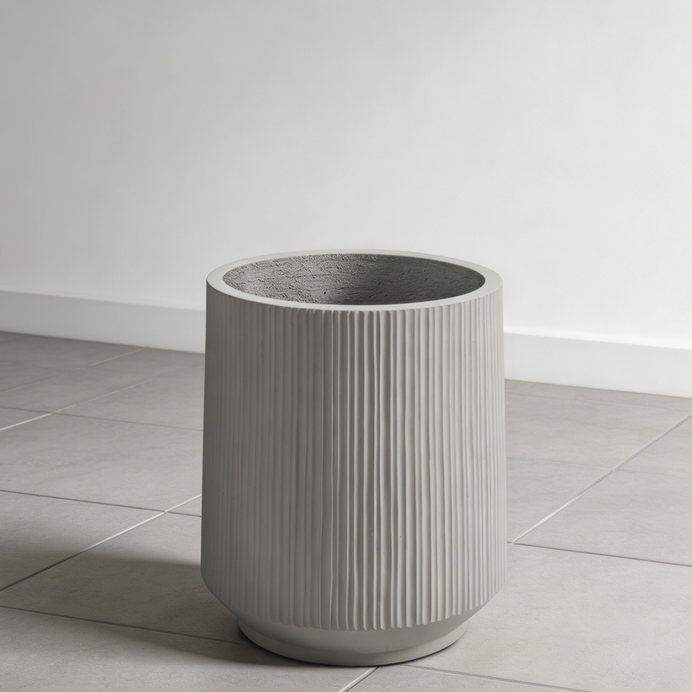 17" Gray Vertical Concrete Planter with Saucer