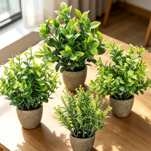 4-Pack Mini Ceramic Potted Artificial Greenery