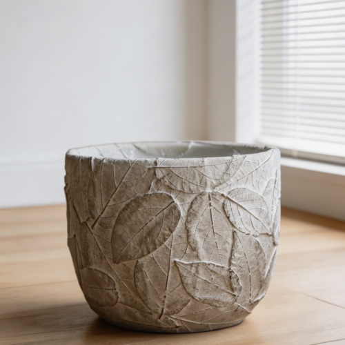 Large Embossed Leaves Cement Planter