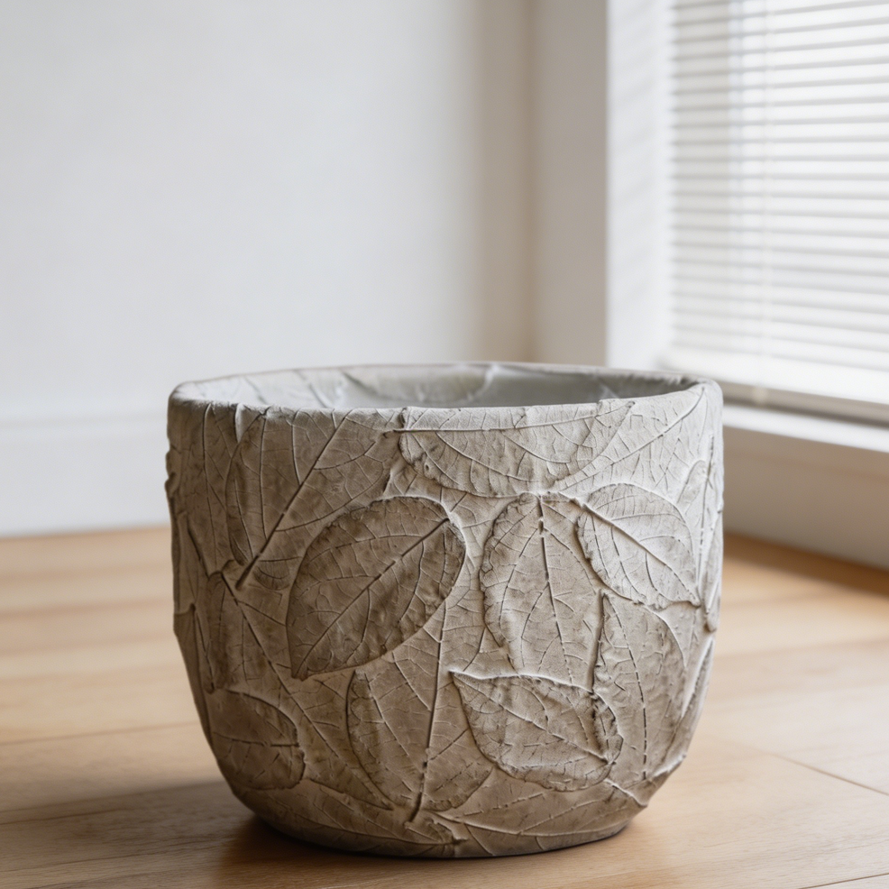 Large Embossed Leaves Cement Planter