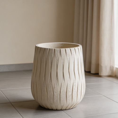 Beige Weathered Tall Concrete Planter