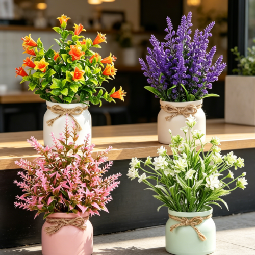 4-Pack Mini Potted Artificial Flowers with Pot