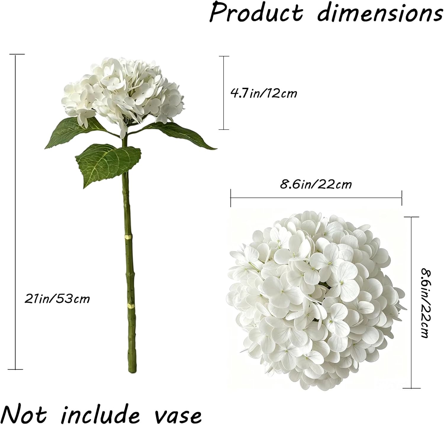 3 Pcs 21" White Real Touch Latex Hydrangea Stems - Image 2