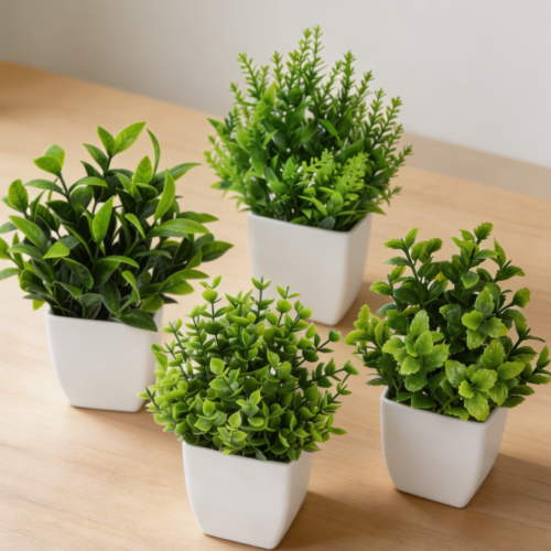 4-Pack Mini Potted Artificial Desk Plants