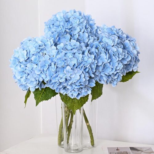 3 Pcs 21″ Blue Real Touch Latex Hydrangea Stems