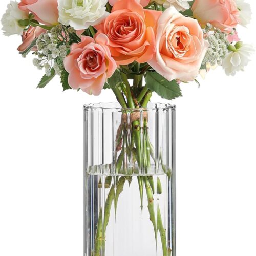 8″ Clear Ribbed Glass Cylinder Vase