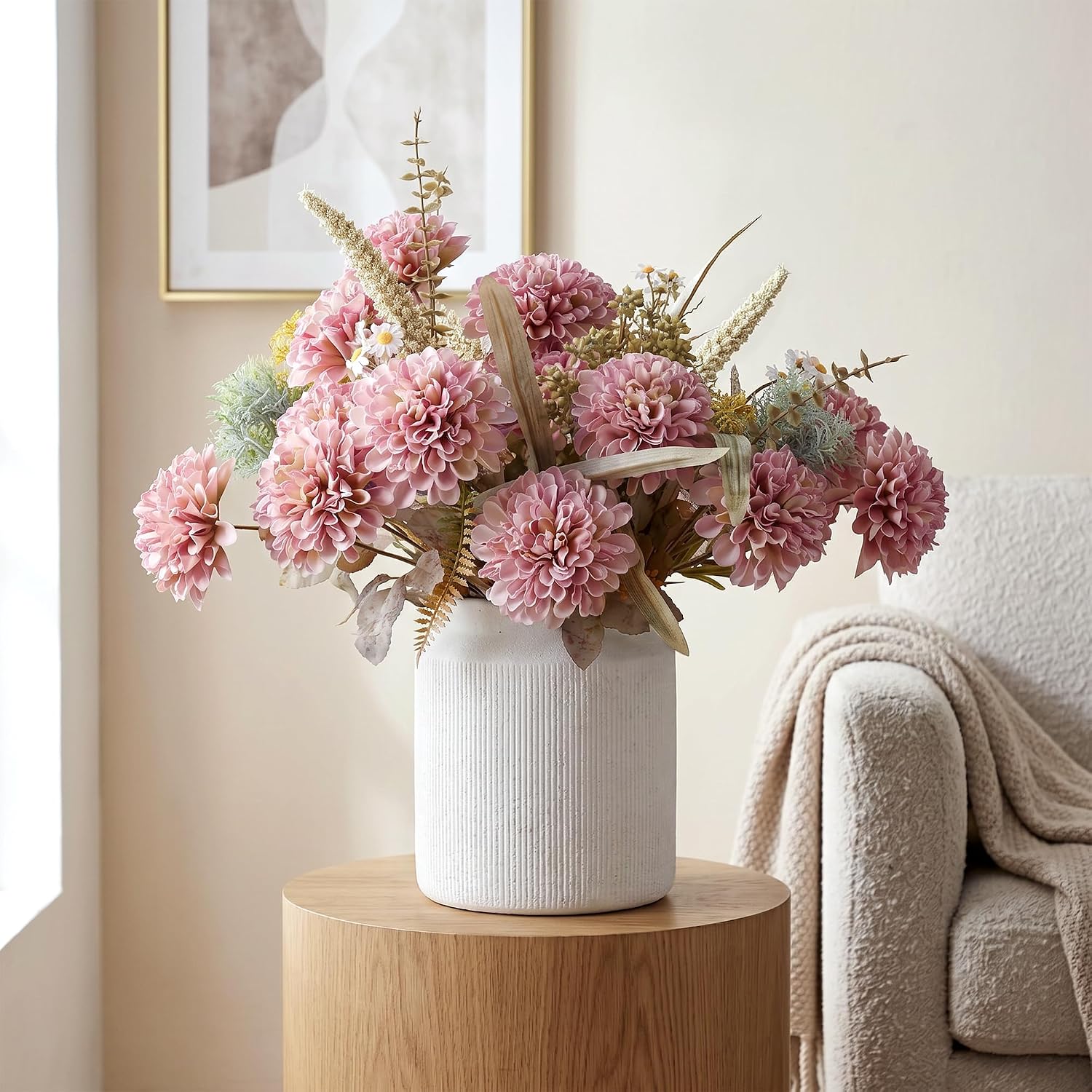 2-Pack Pink 10-Head Silk Ball Mum Stems